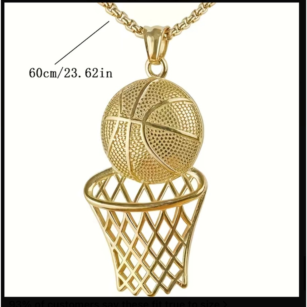 HOT DEAL!! 🔥 Gold Basketball Pendant Gold Chain Necklace - Picture 2 of 5